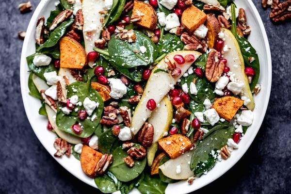 Salade patate douce épinards fromage de chèvre